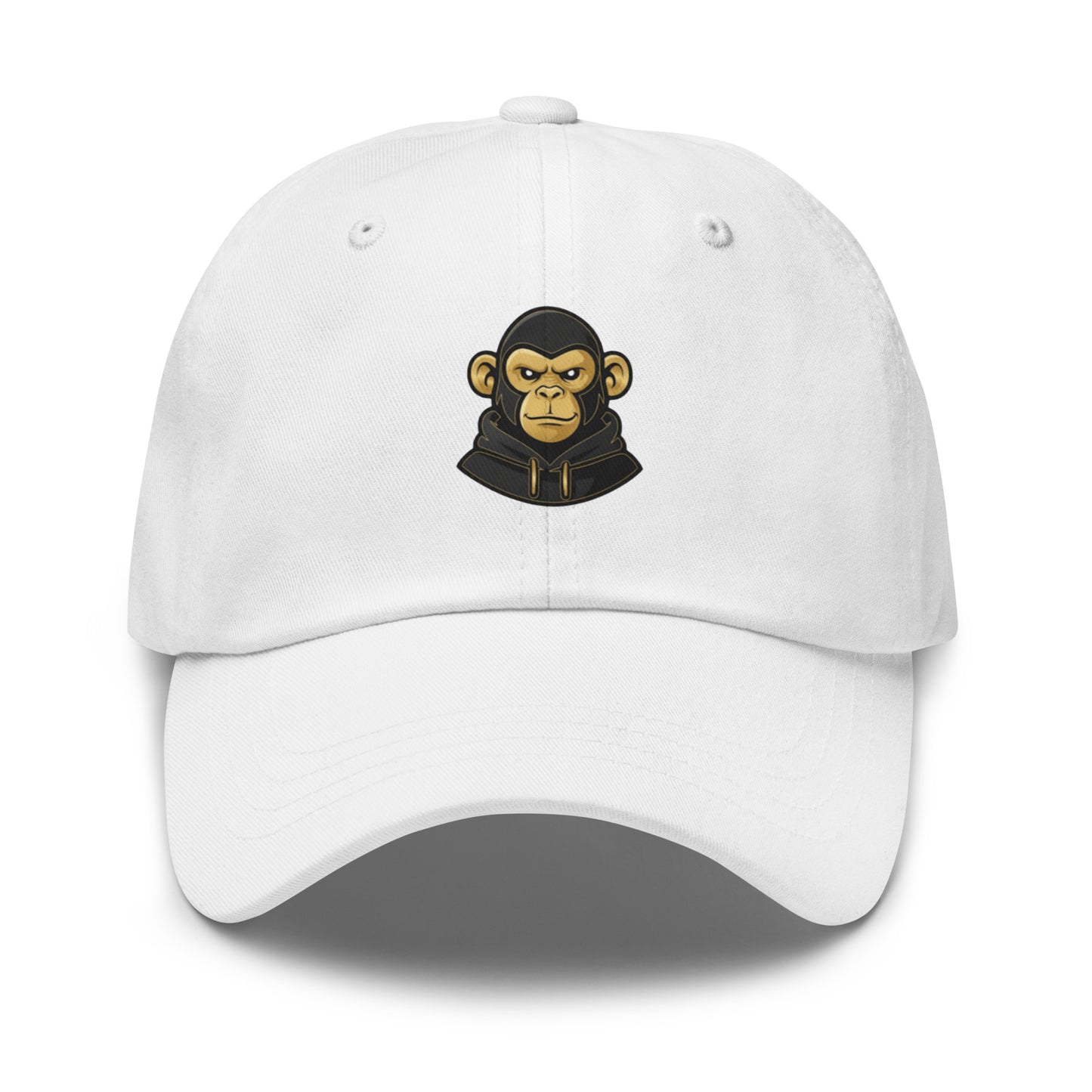 Casquette blanche Fast Mood Monkey avec un logo de singe en bleu, un accessoire streetwear idéal pour exprimer une vibe décontractée et originale."
