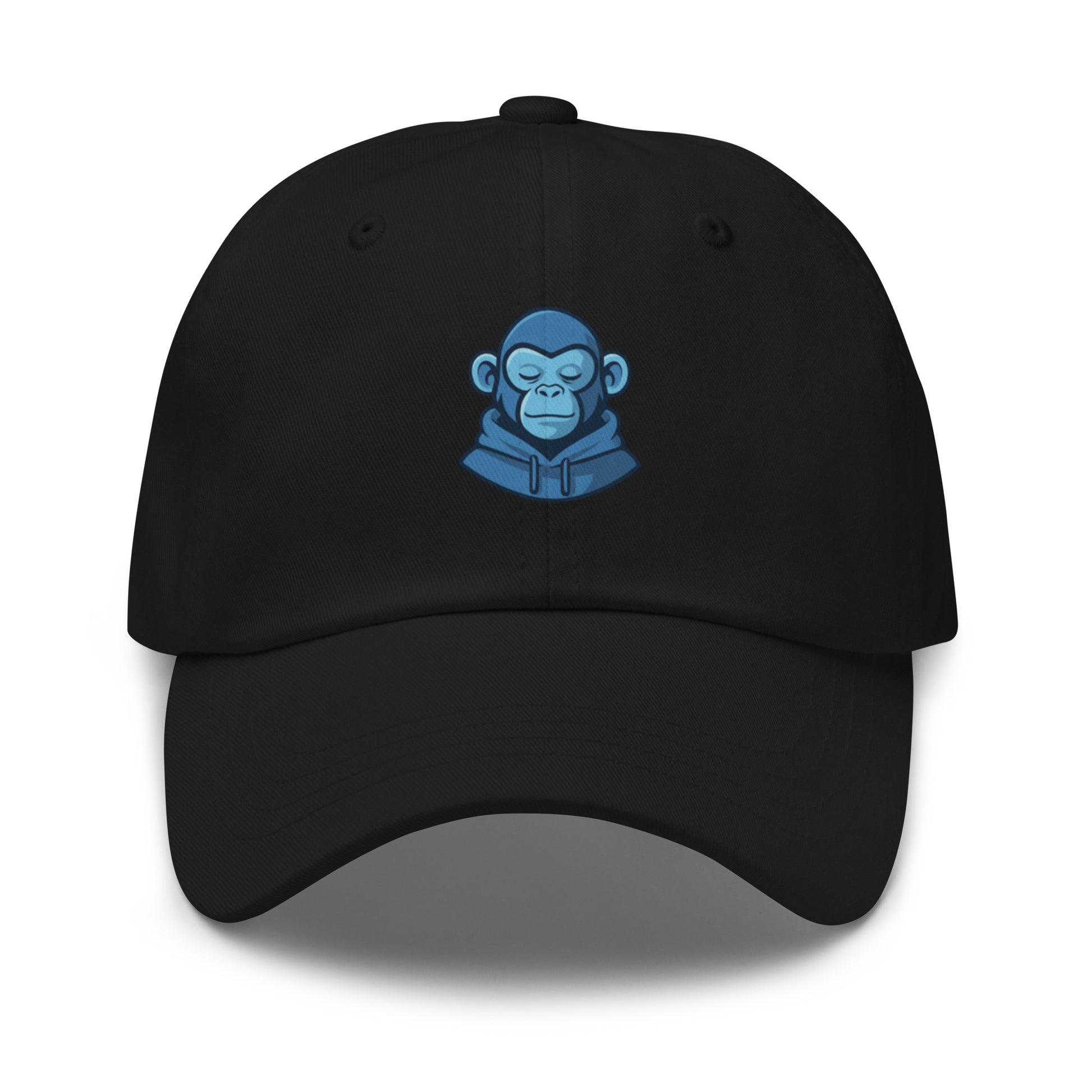 Casquette noire Fast Mood Monkey avec un logo de singe en bleu, un accessoire streetwear idéal pour exprimer une vibe décontractée et originale."