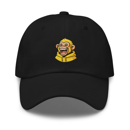 Casquette noire Fast Mood Monkey avec un logo de singe en bleu, un accessoire streetwear idéal pour exprimer une vibe décontractée et originale."
