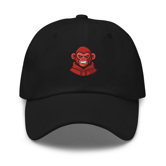 Casquette noire Fast Mood Monkey avec un logo de singe en bleu, un accessoire streetwear idéal pour exprimer une vibe décontractée et originale."