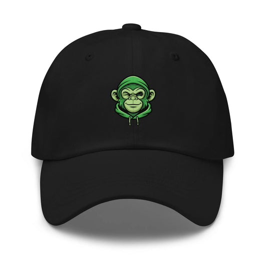 Casquette noire Fast Mood Monkey avec un logo de singe en bleu, un accessoire streetwear idéal pour exprimer une vibe décontractée et originale."
