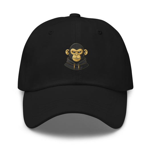 Casquette noire Fast Mood Monkey avec un logo de singe en bleu, un accessoire streetwear idéal pour exprimer une vibe décontractée et originale."