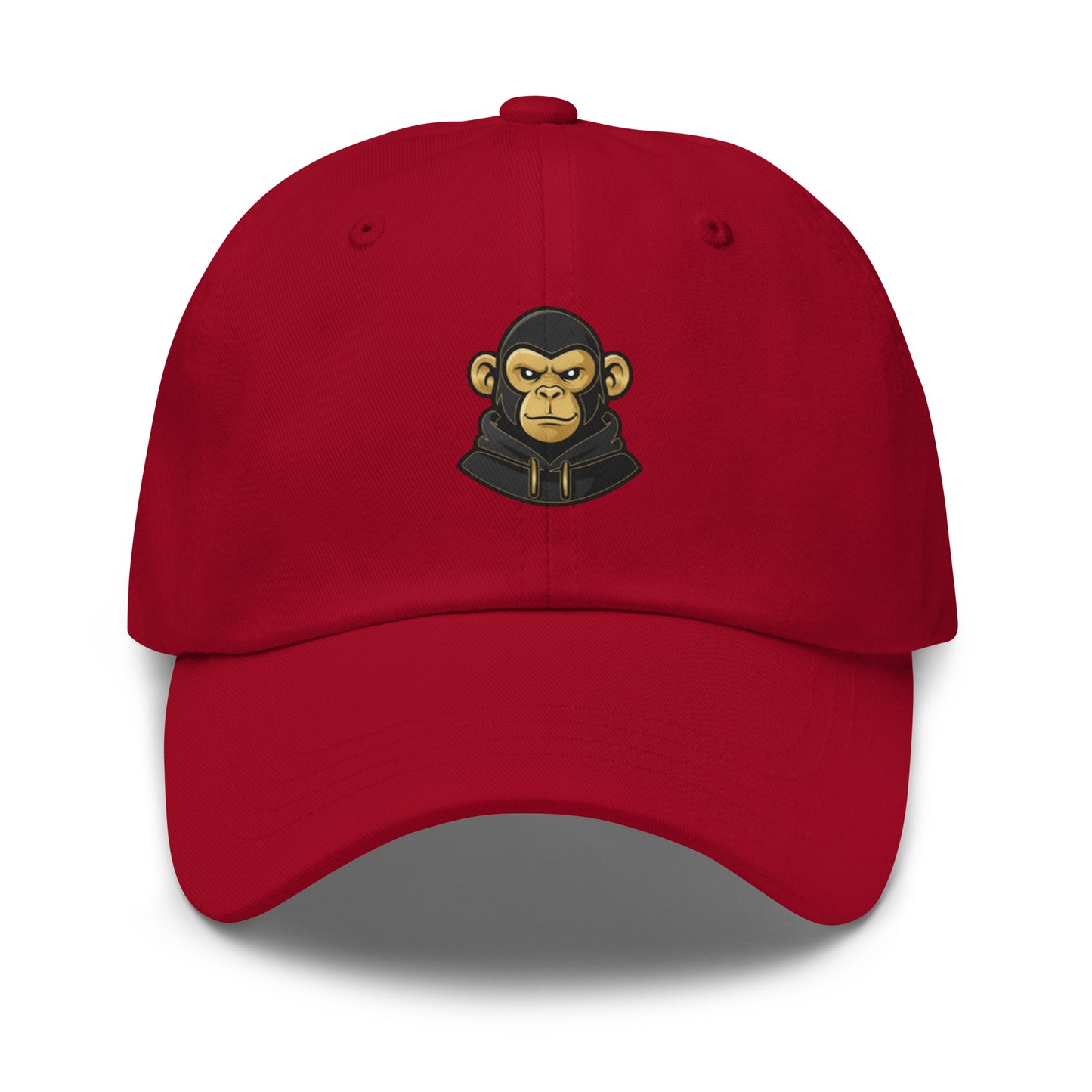 Casquette rouge Fast Mood Monkey avec un logo de singe en bleu, un accessoire streetwear idéal pour exprimer une vibe décontractée et originale."