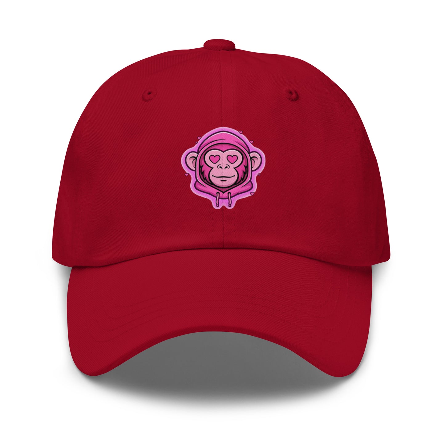 Casquette rouge Fast Mood Monkey avec un logo de singe en bleu, un accessoire streetwear idéal pour exprimer une vibe décontractée et originale."