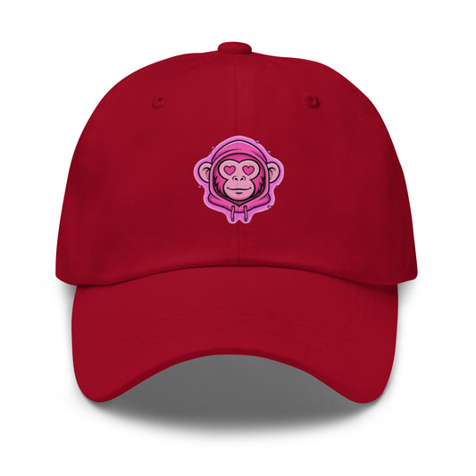 Casquette rouge Fast Mood Monkey avec un logo de singe en bleu, un accessoire streetwear idéal pour exprimer une vibe décontractée et originale."