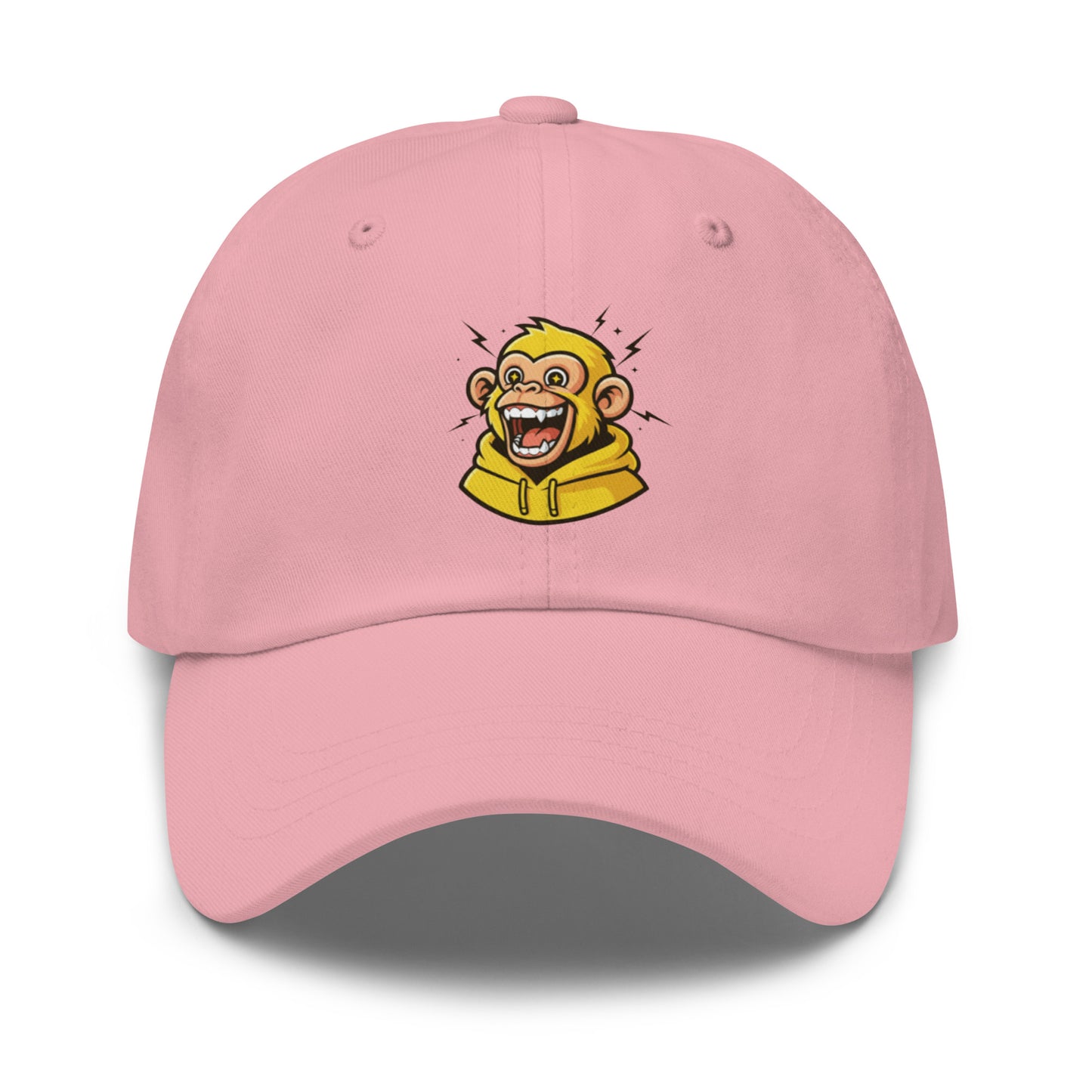 Casquette rose Fast Mood Monkey avec un logo de singe en bleu, un accessoire streetwear idéal pour exprimer une vibe décontractée et originale."