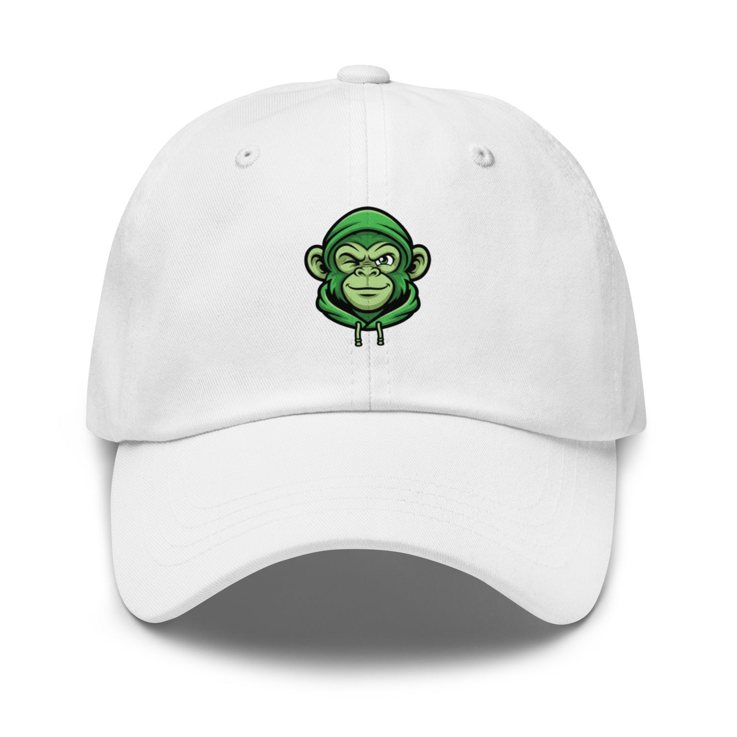 Casquette blanche Fast Mood Monkey avec un logo de singe en bleu, un accessoire streetwear idéal pour exprimer une vibe décontractée et originale."