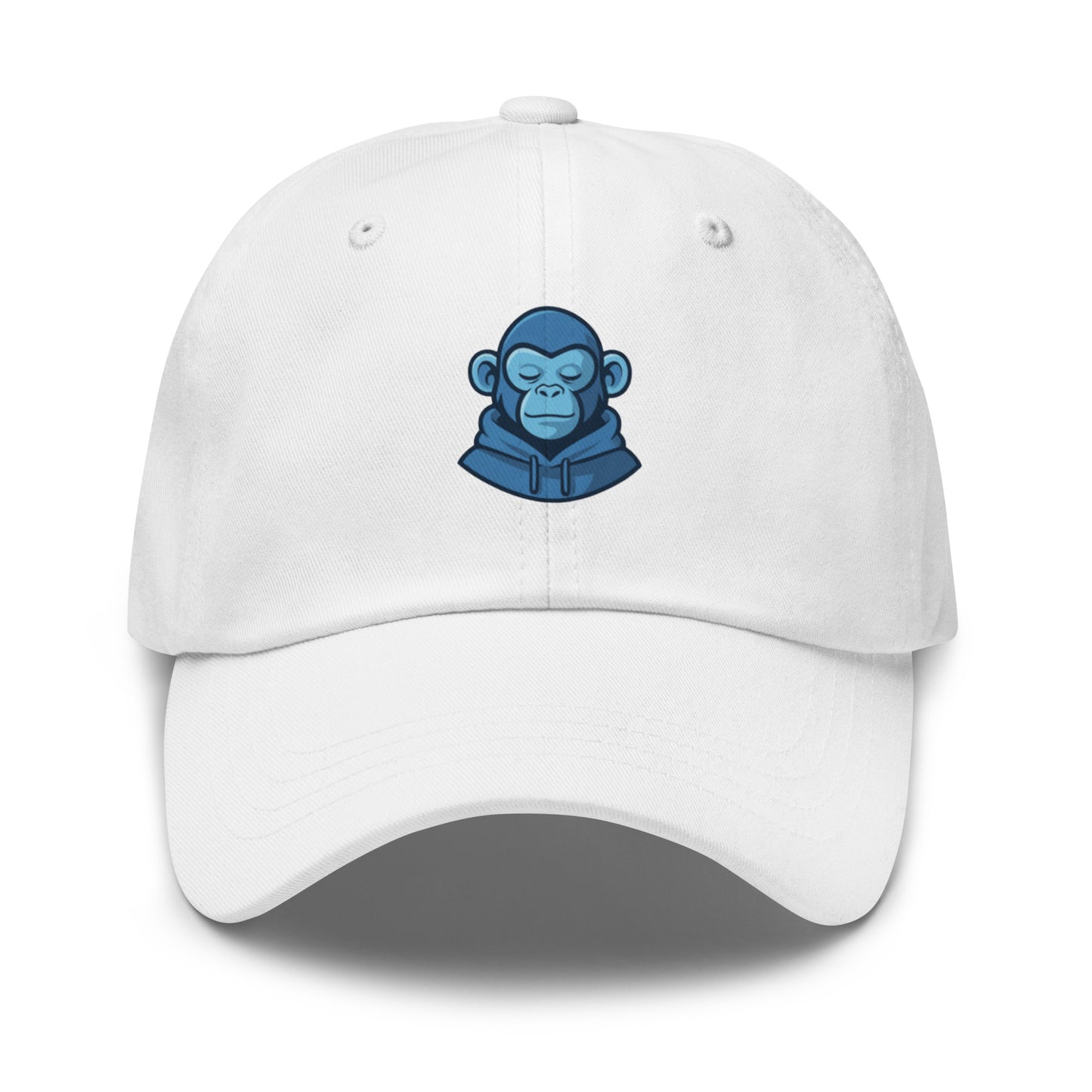 Casquette blanche Fast Mood Monkey avec un logo de singe en bleu, un accessoire streetwear idéal pour exprimer une vibe décontractée et originale."